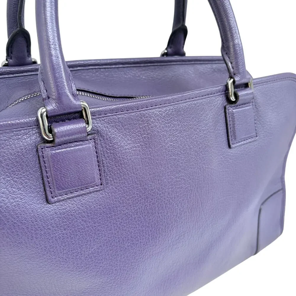 Loewe Amazona 36 Purple Leather Top Handle Bag Silver Hardware COA Dustbag Keys